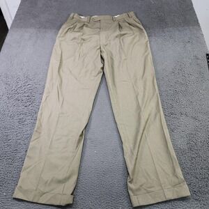 Dress Pants Mens 35x35 Beige Check Pleated Straight Leg Polyester Rayon